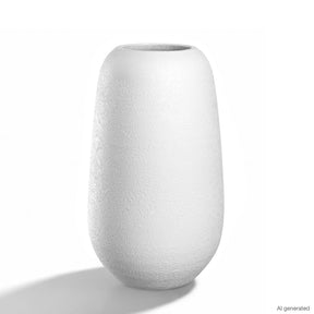 Keramikvase TROGOLO 30 cm weiß, ovale Form, strukturierte Oberflaeche