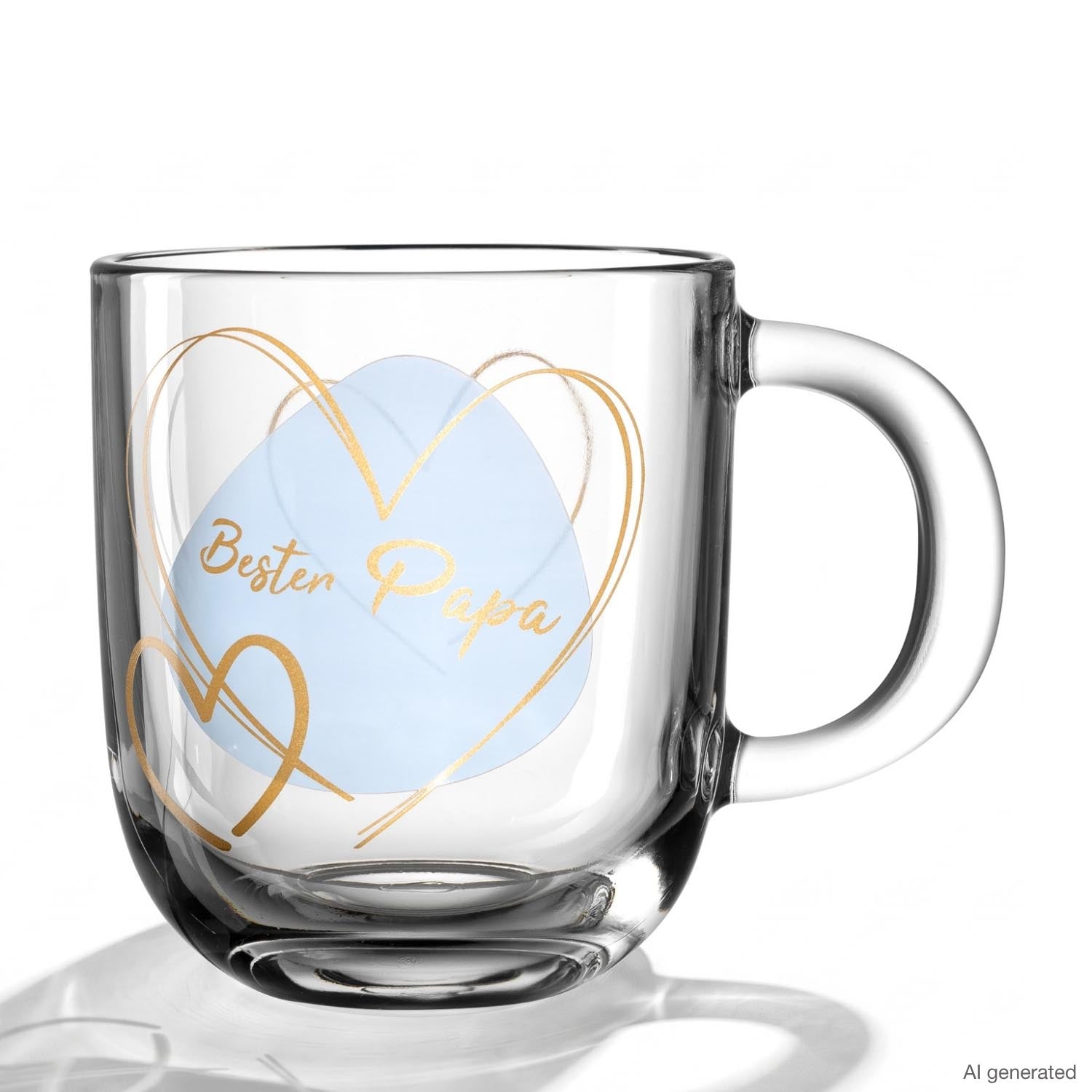 Glastasse mit blauem Herz und goldener Aufschrift "Bester Papa