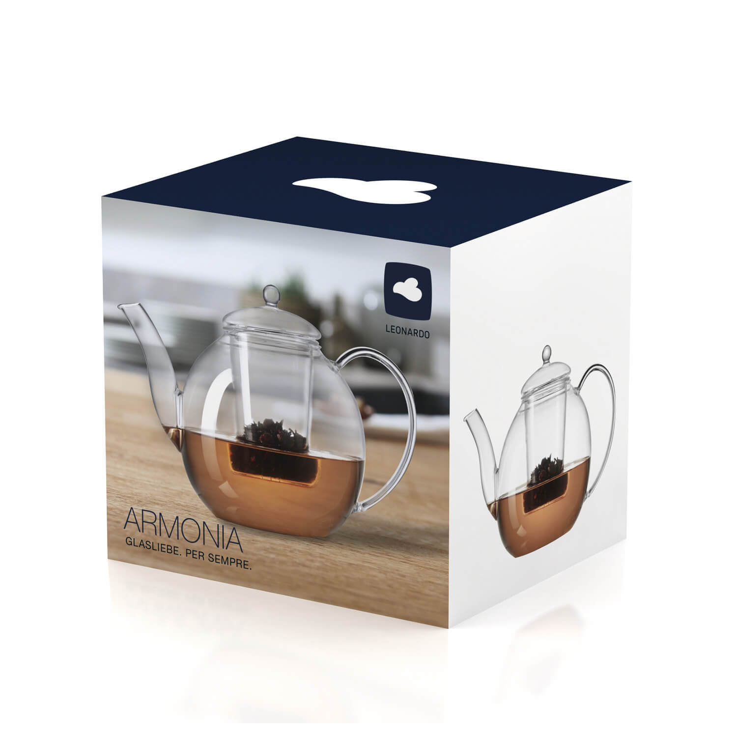 Teekanne ARMONIA mit schwarzem Tee, Verpackung und Detailansicht