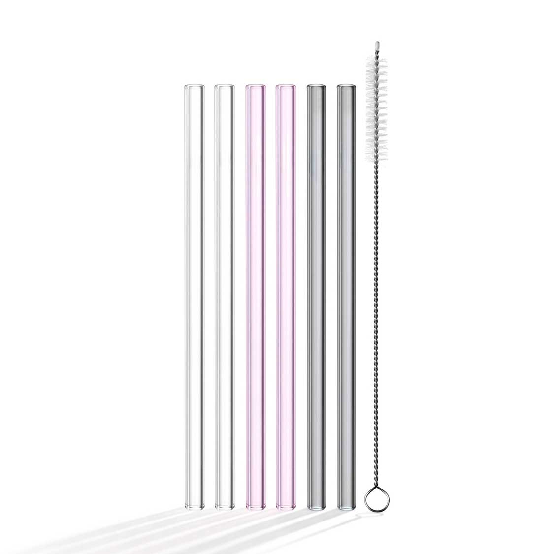 Glastrinkhalme SANO 18 cm 6er-Set mit Reinigungsbürste, einzeln angeordnet