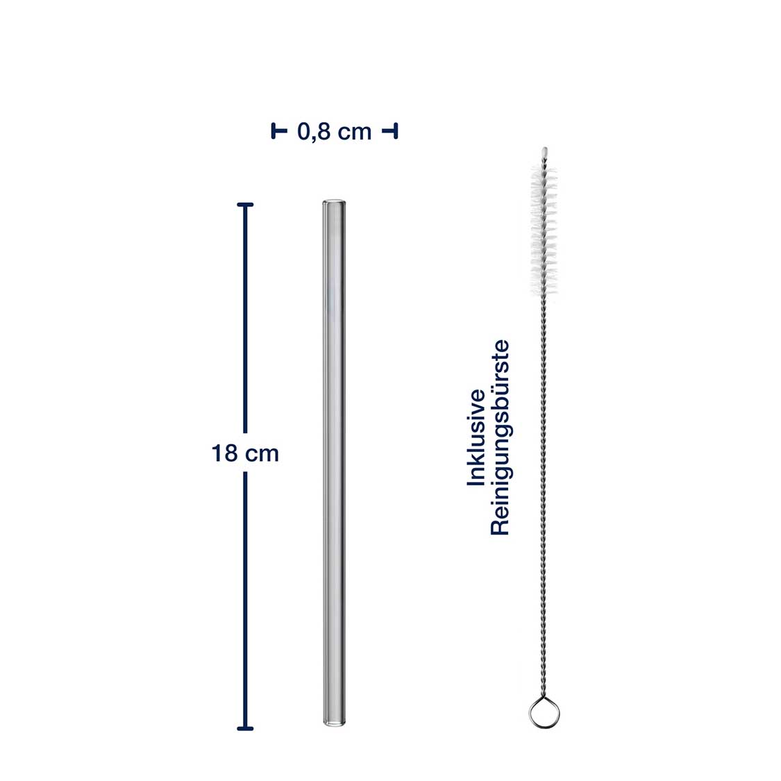 Massangaben zu Glastrinkhalmen SANO 18 cm mit Reinigungsbürste