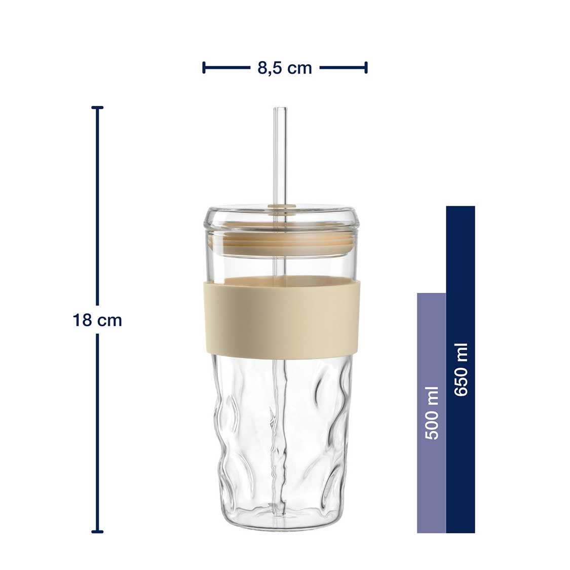 Massangaben zu ToGo Becher SANO 500 ml vanilla mit Trinkhalm und Deckel