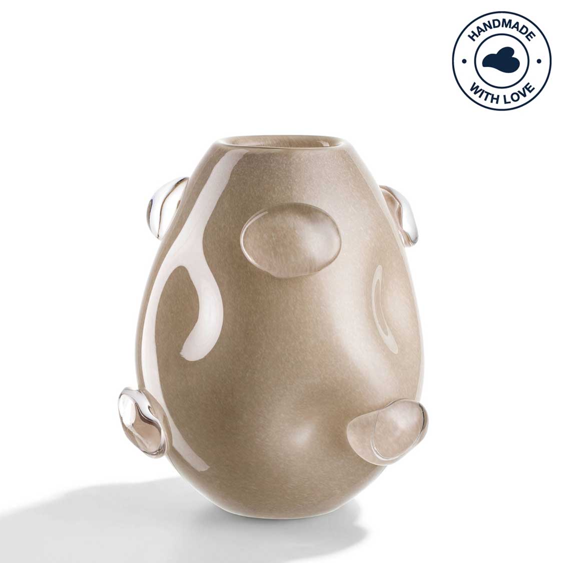 Vase HAZEL beige mit ovalen Ausschnitten und Griffen, Frontalansicht