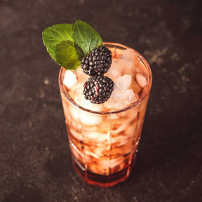 Longdrinkglas SPIRITII NOVA mit Cocktail, Eis, Brombeeren und Minze