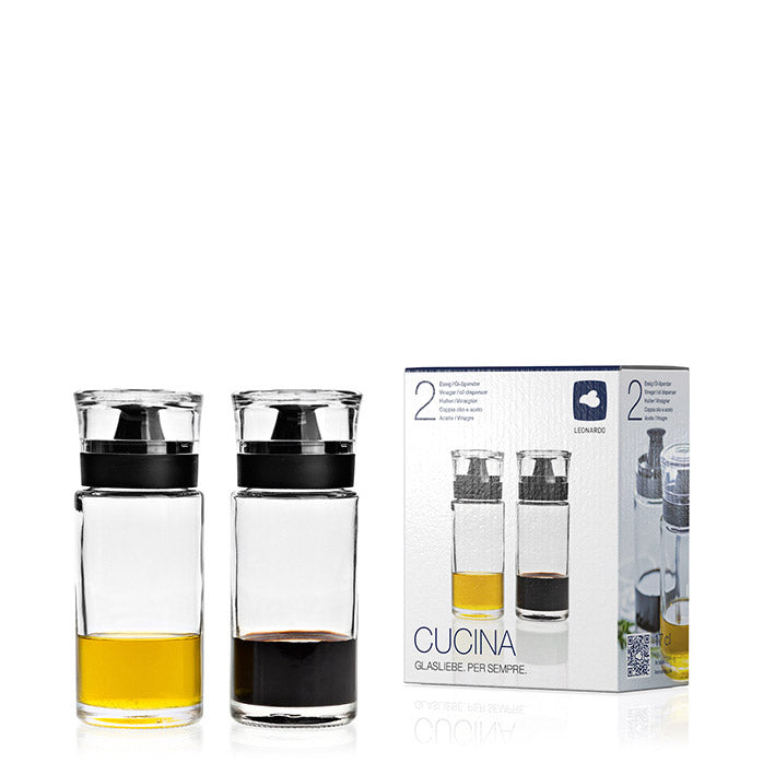 Essig-/Öl-Flasche CUCINA 2er-Set mit Verpackung und gefüllten Flaschen