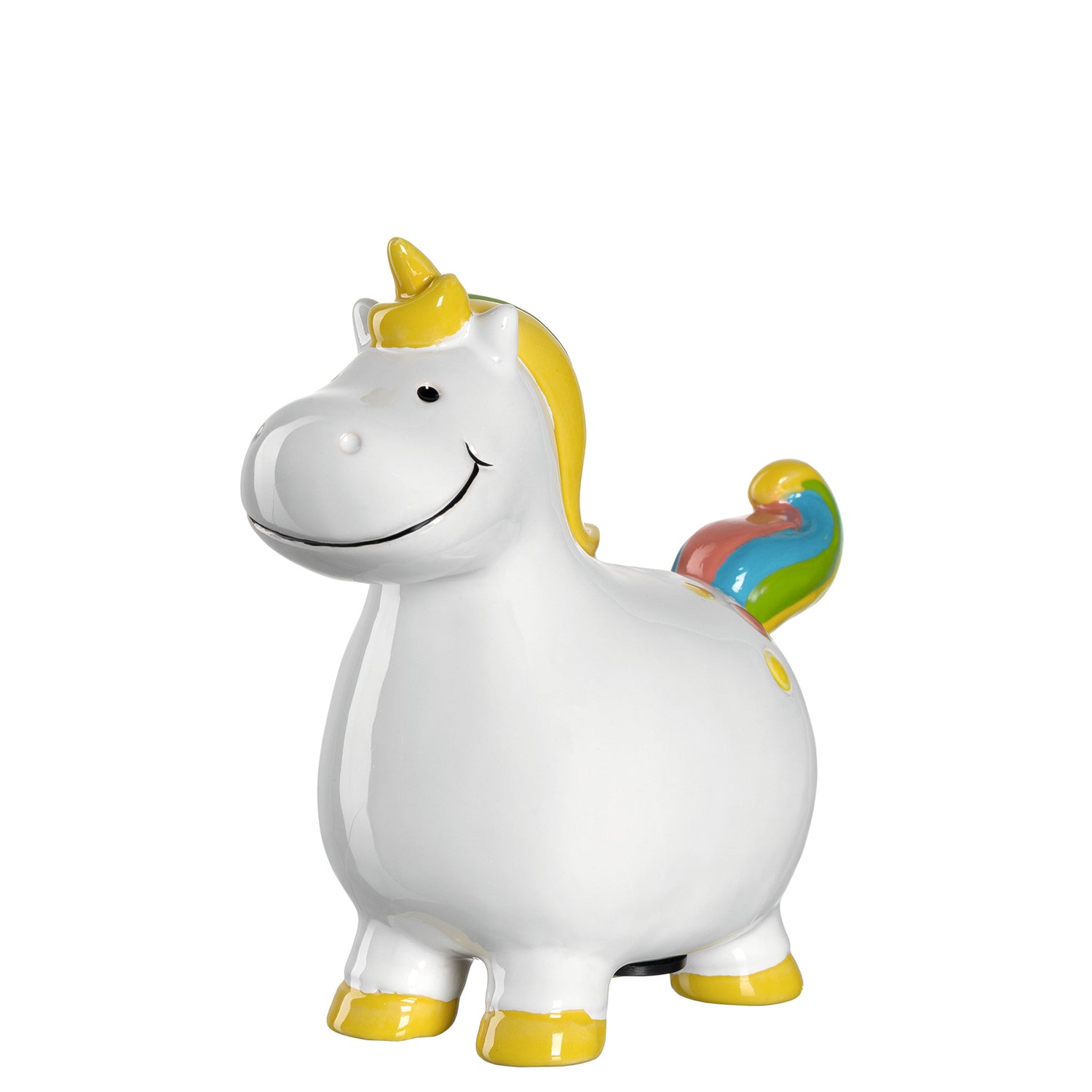 Spardose BAMBINI Einhorn aus Keramik, weiß mit gelben Details