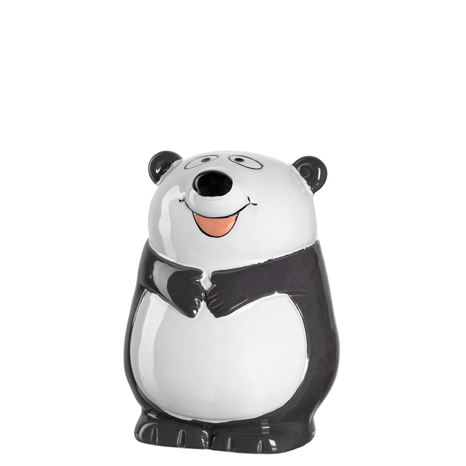 Keramik Spardose BAMBINI Panda mit weißem Kopf, schwarzem Körper und rotem Mund