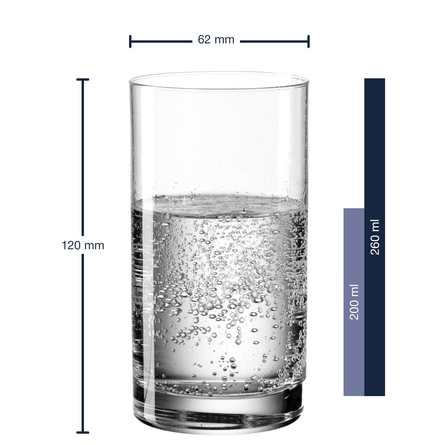 Massangaben zum Trinkglas EASY+ 260 ml