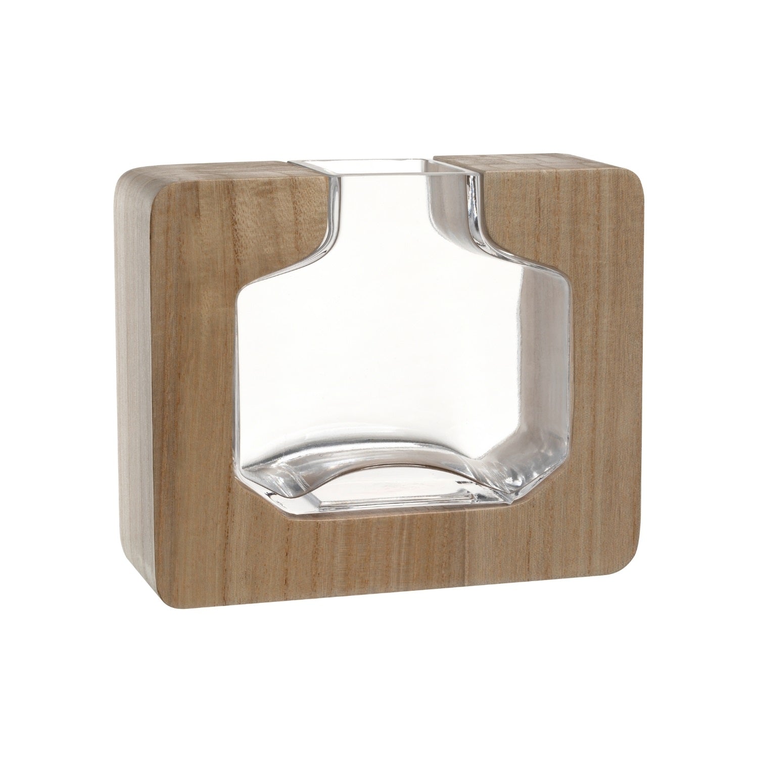Holzvase AUTENTICO mit Glaseinsatz, beige, Frontansicht