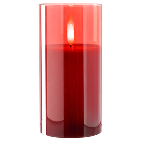 LED Kerze rot in Glaszylinder mit brennender Flamme
