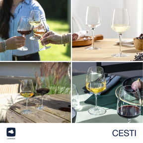 Rieslinggläser CESTI bei Outdoor-Mahlzeit und Tischdekorationen mit Weißwein