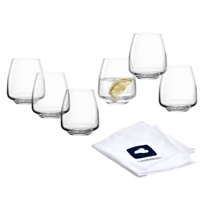 Trinkglas CESTI 6er-Set mit Poliertuch und Wasser mit Zitronenscheibe