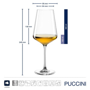 Weißweinglas PUCCINI mit Massangaben und Abmessungen