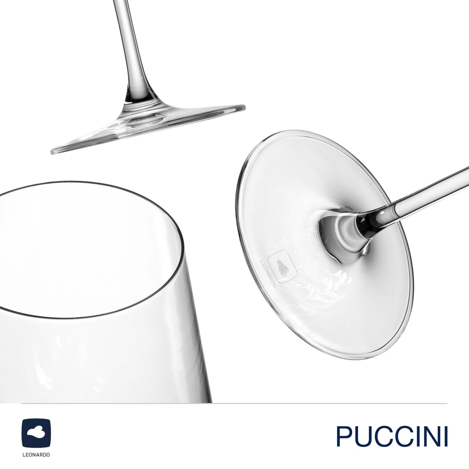 Weißweingläser PUCCINI mit Poliertuch, Draufsicht und Seitenansicht