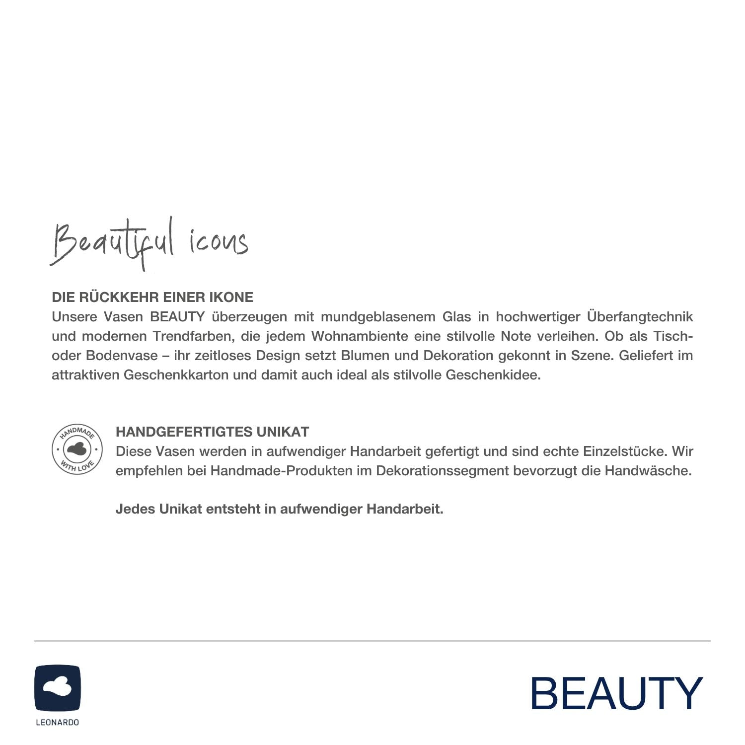 Vase BEAUTY braun mit Produktbeschreibung und Handarbeitsiegel