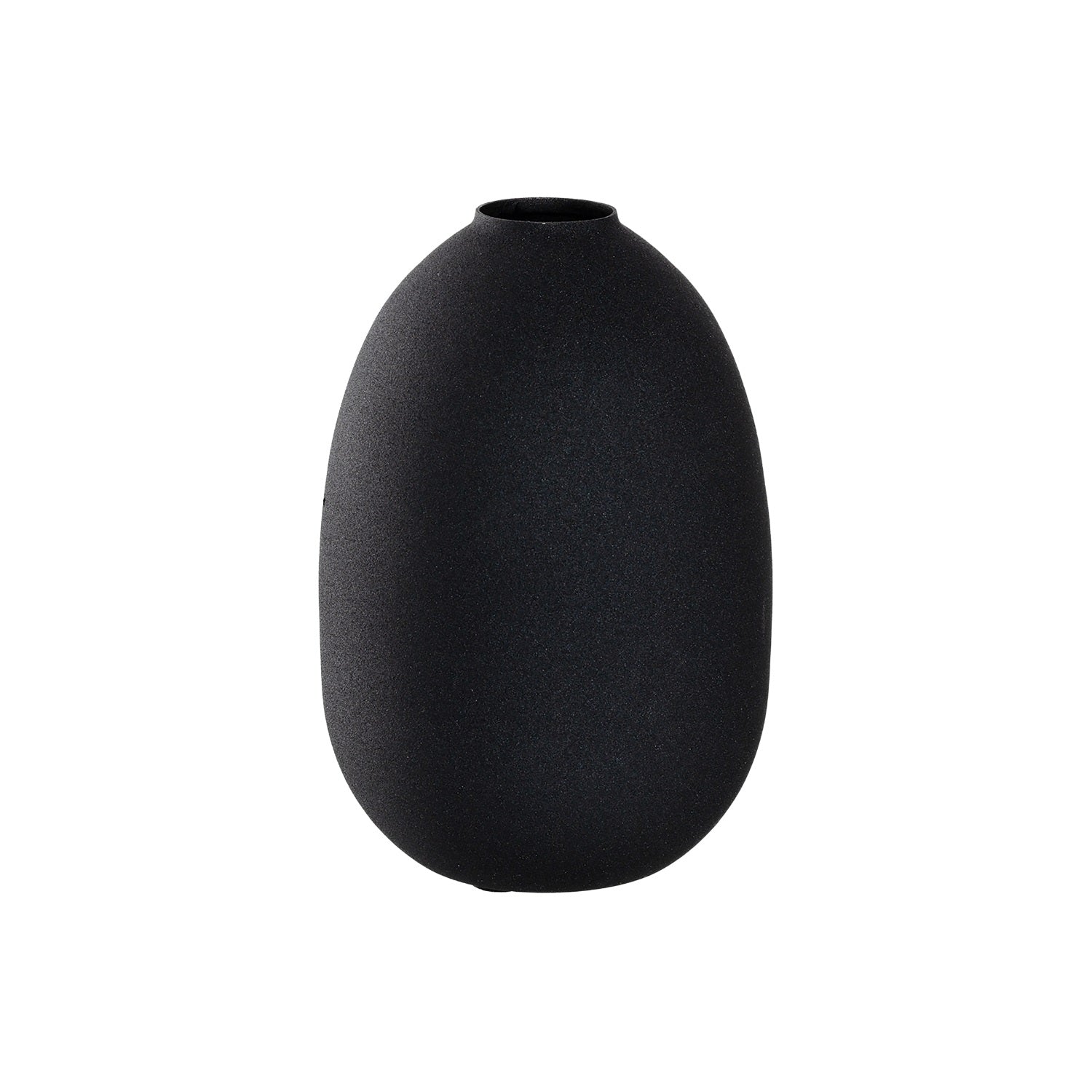 Vase CASOLARE 19 cm schwarz Metall, ovale Form vor weißem Hintergrund