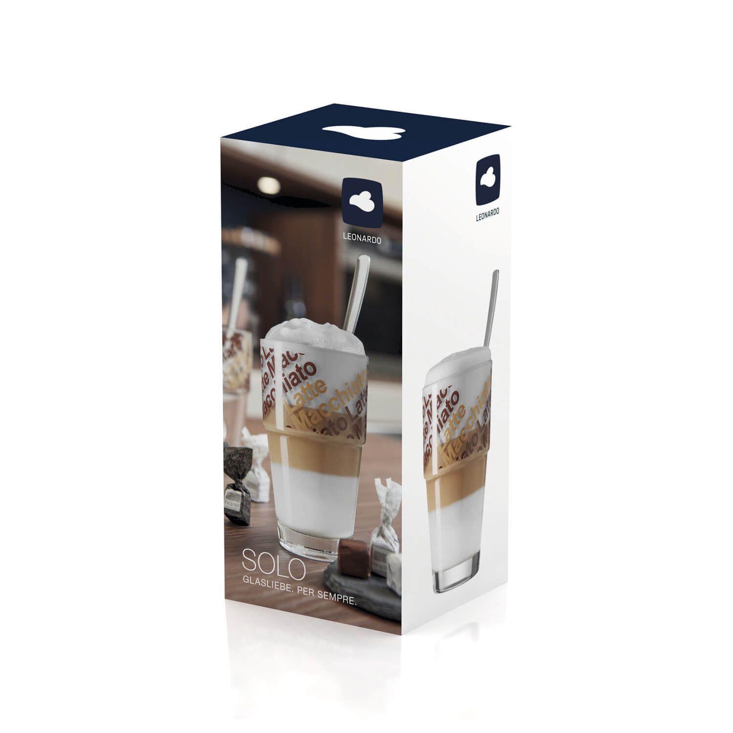 Cafe Latte Set SOLO 410 ml braun in Verpackung mit Produktansicht