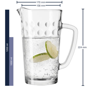 Massangaben zu Glaskrug OPTIC 1 l mit Limettenscheiben in Wasser