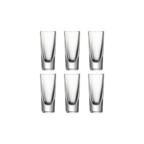 Sechs klare Grappa Becher GILLI in zwei Reihen angeordnet
