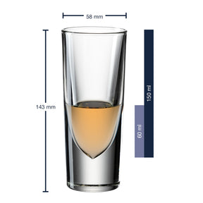 Massangaben zu Grappa Becher GILLI 150 ml mit Flüssigkeitsbeispiel