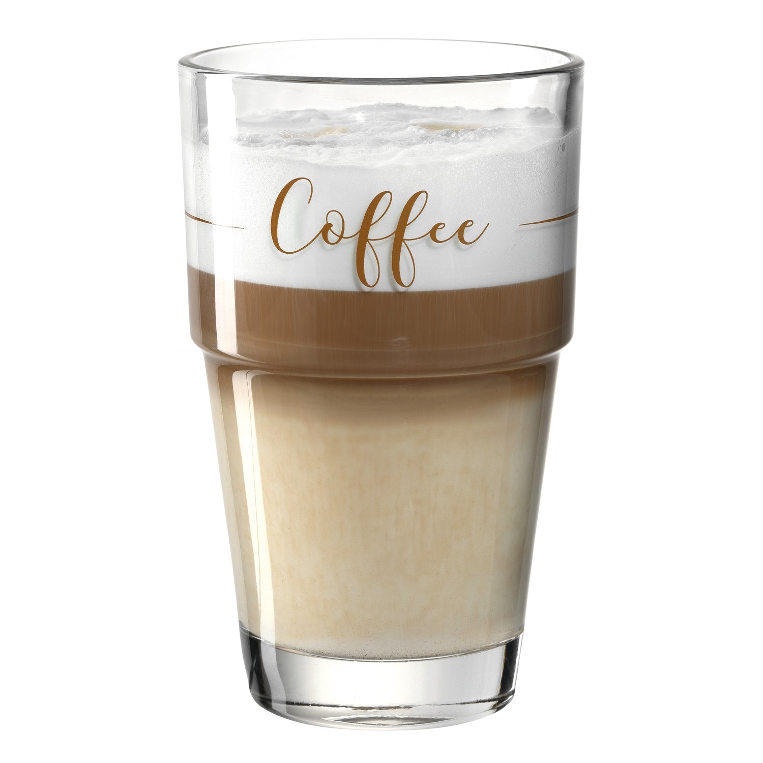 Becherset SOLO mit Schichtgetränk in braun und beige, Aufschrift "Coffee