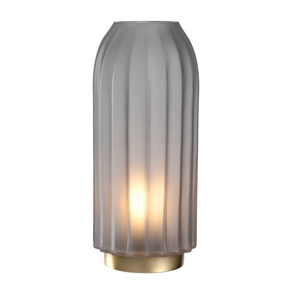 LED Lampe SILENZIO in grau, beleuchtet, mit vertikalen Rillen und Messingfuss