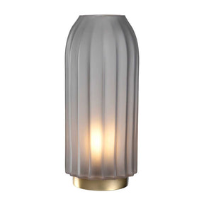 LED Lampe SILENZIO in grau, beleuchtet, mit vertikalen Rillen und Messingfuss