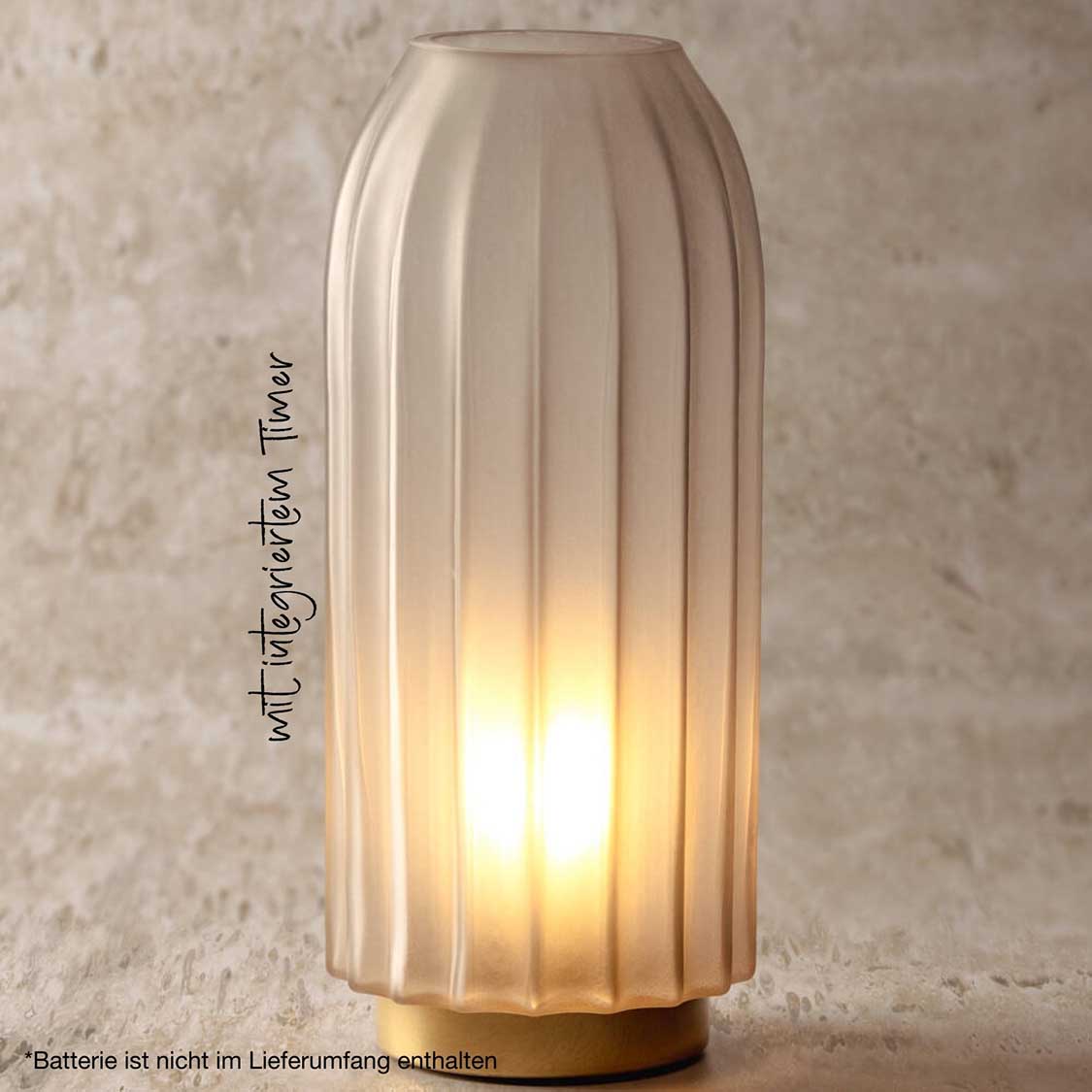 LED Lampe SILENZIO 28 cm grau satiniert, leuchtend, auf Holzsockel