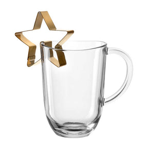 Glastasse SILENZIO mit goldenem Sterndeko-Aufsatz auf weissem Hintergrund
