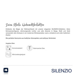 Produktbeschreibung SILENZIO-Kollektion mit Glaseigenschaften und Logo