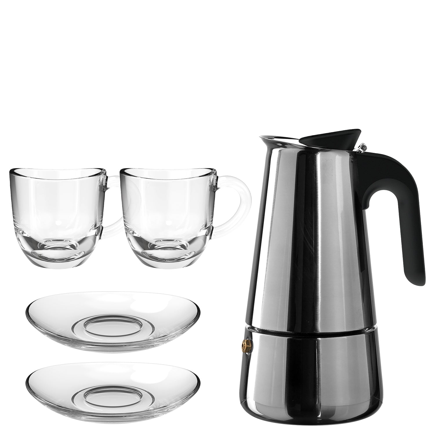 Espresso-Set LIMITED 5-teilig mit Mokkakanne, zwei Gläsern und zwei Untertassen