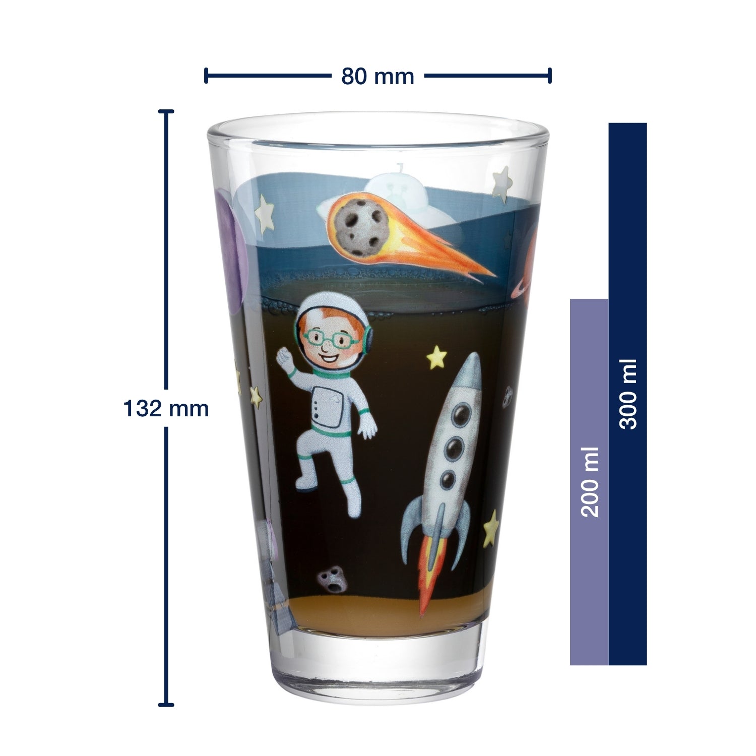 Massangaben zu Trinkglas BAMBINI AVVENTURA 300 ml Weltall 6er-Set