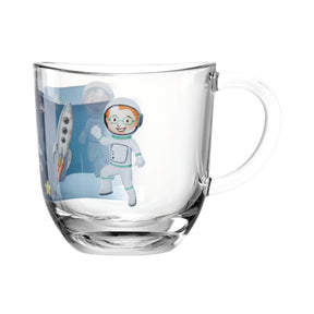 Glastasse BAMBINI AVVENTURA mit Astronaut und Rakete im Weltall-Design