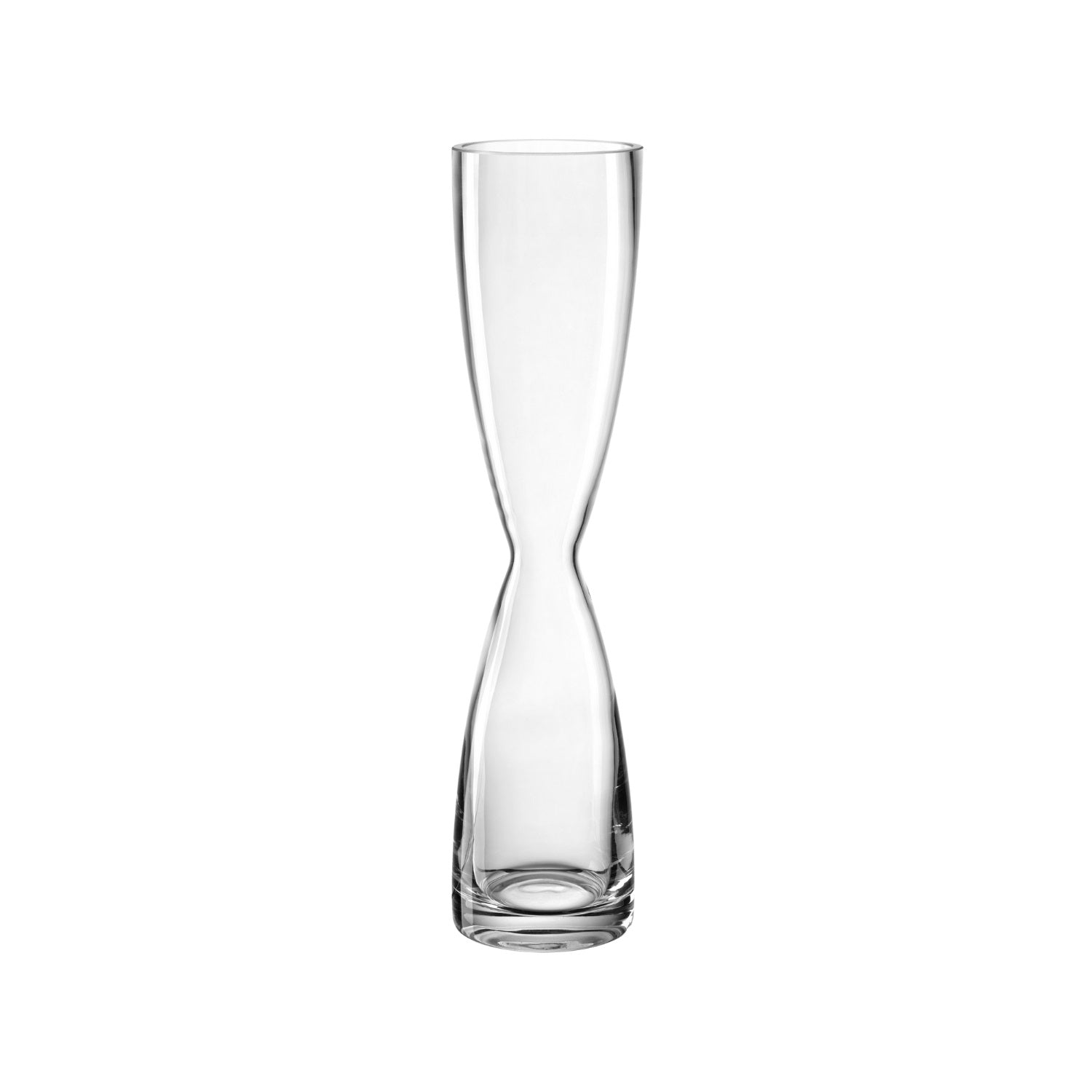 Solifleurvase DIABOLO aus klarem Glas, Sanduhr-Form, freigestellt vor weissem Hintergrund