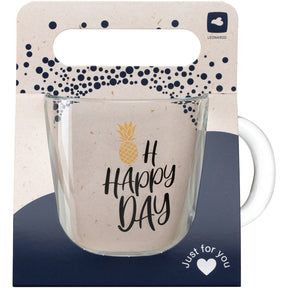Tasse EMOZIONE mit "OH HAPPY DAY" Text und Ananas-Motiv in Verpackung