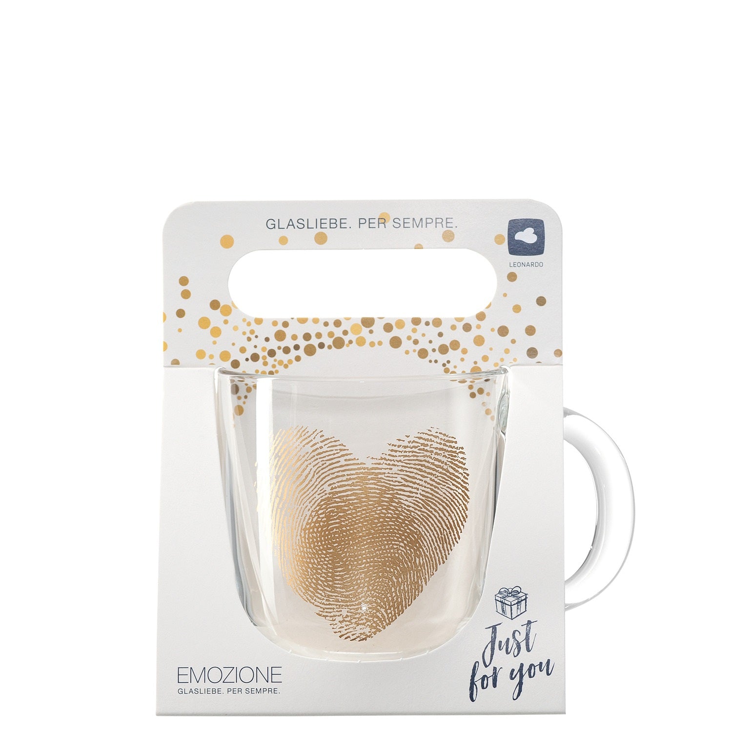 Tasse EMOZIONE mit goldenem Fingerabdruck-Herz in Verpackung