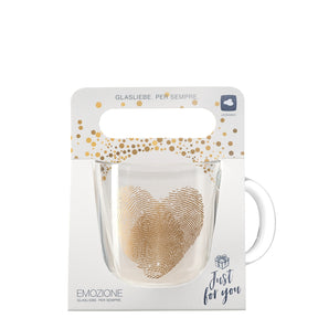 Tasse EMOZIONE mit goldenem Fingerabdruck-Herz in Verpackung