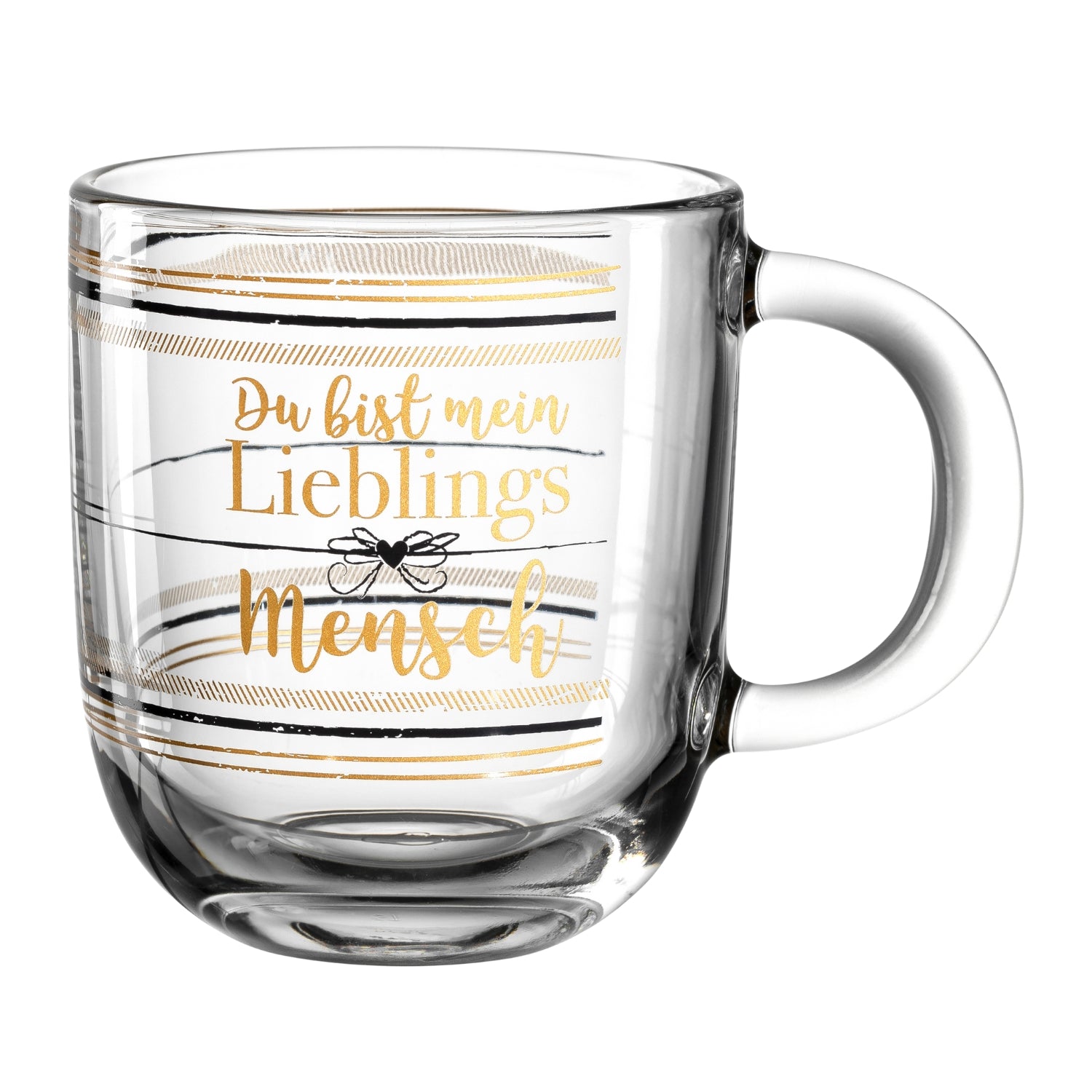 Tasse EMOZIONE mit Gravur "Du bist mein Lieblingsmensch" in Gold- und Schwarztönen