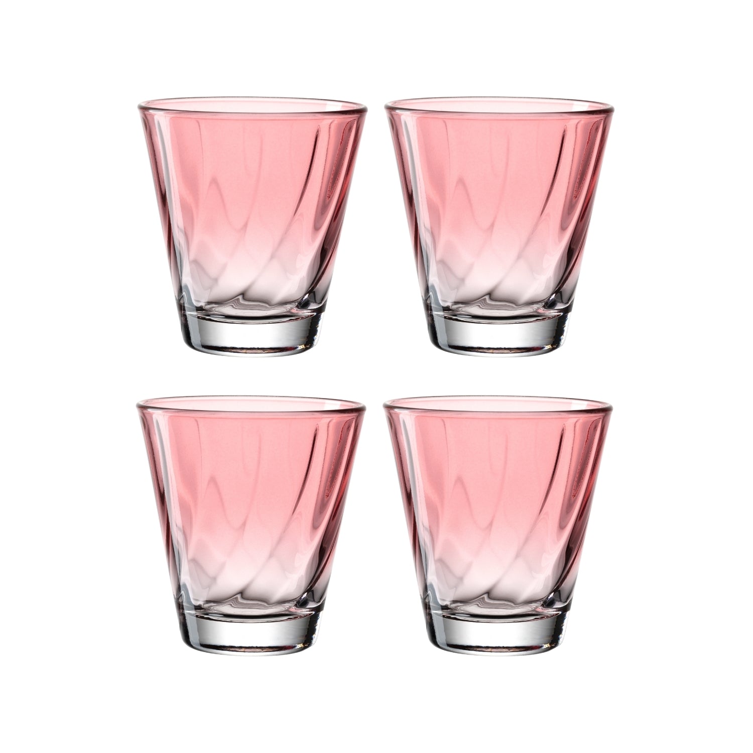 Vier rote Trinkgläser TWIST 215 ml in 2x2 Anordnung