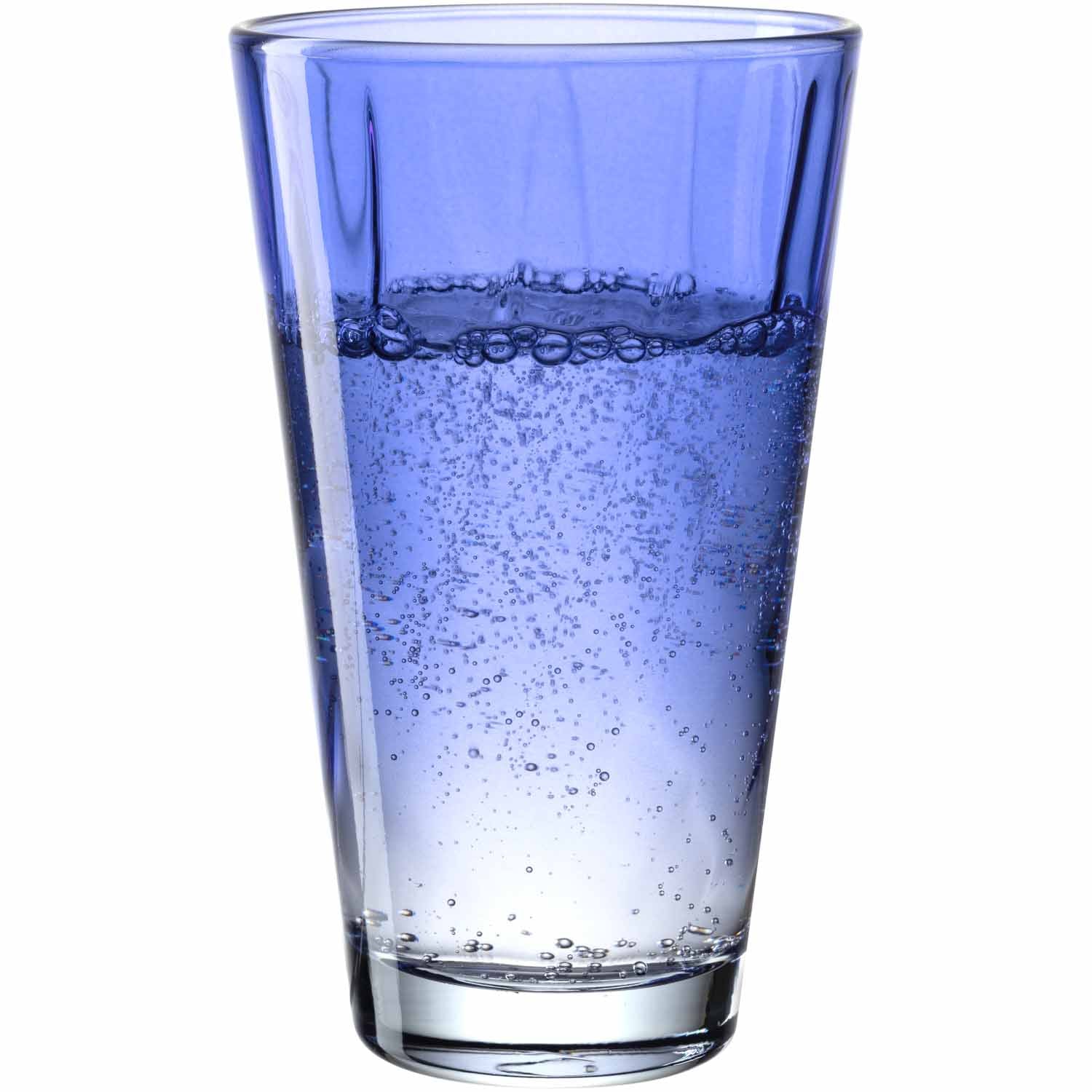 Trinkglas TWIST 300 ml blau gefuellt mit Wasser und Kohlensaeure-Blasen