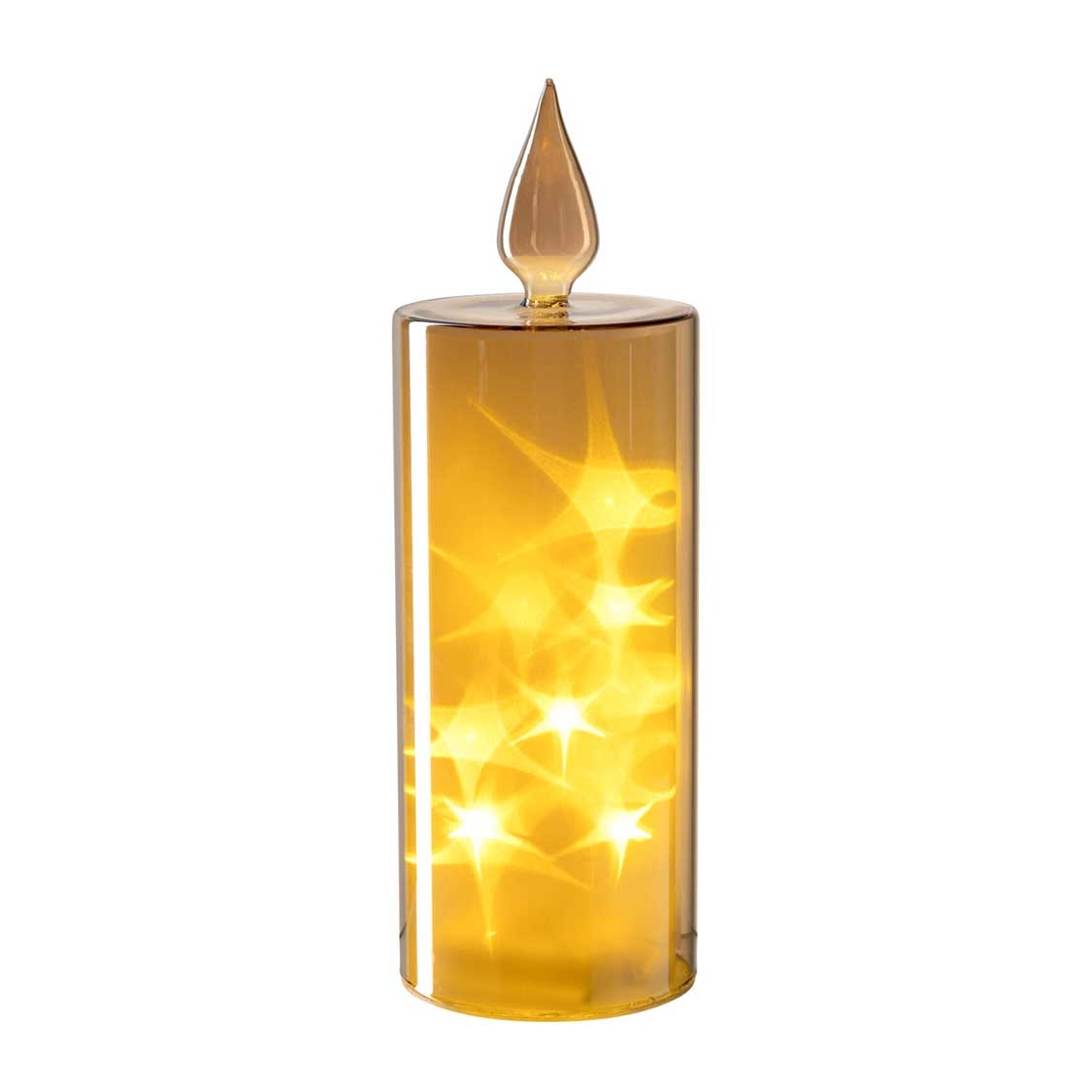 LED Kerze CAPANNA gold mit brennendem Flammenlicht und leuchtenden Sternen