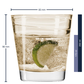 Trinkglas VARIO 250 ml mit Limettenscheibe in Mineralwasser, Massangaben