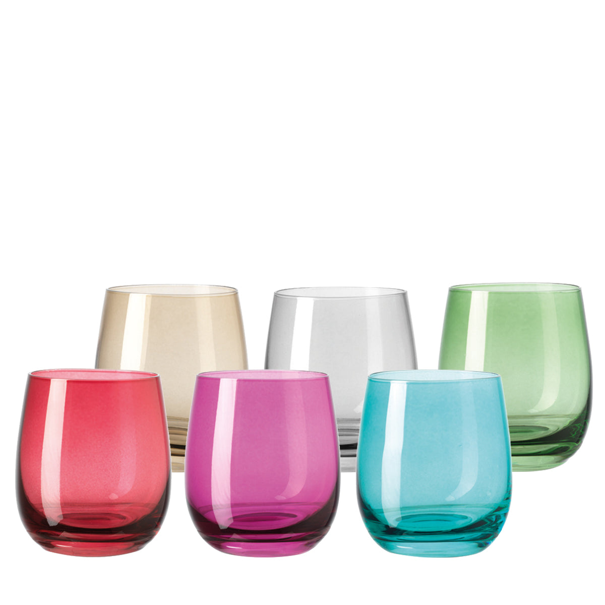 Trinkglas SORA 360 ml 6er-Set in Rot, Pink, Türkis, Beige und Grün