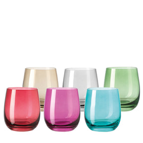 Trinkglas SORA 360 ml 6er-Set in Rot, Pink, Türkis, Beige und Grün