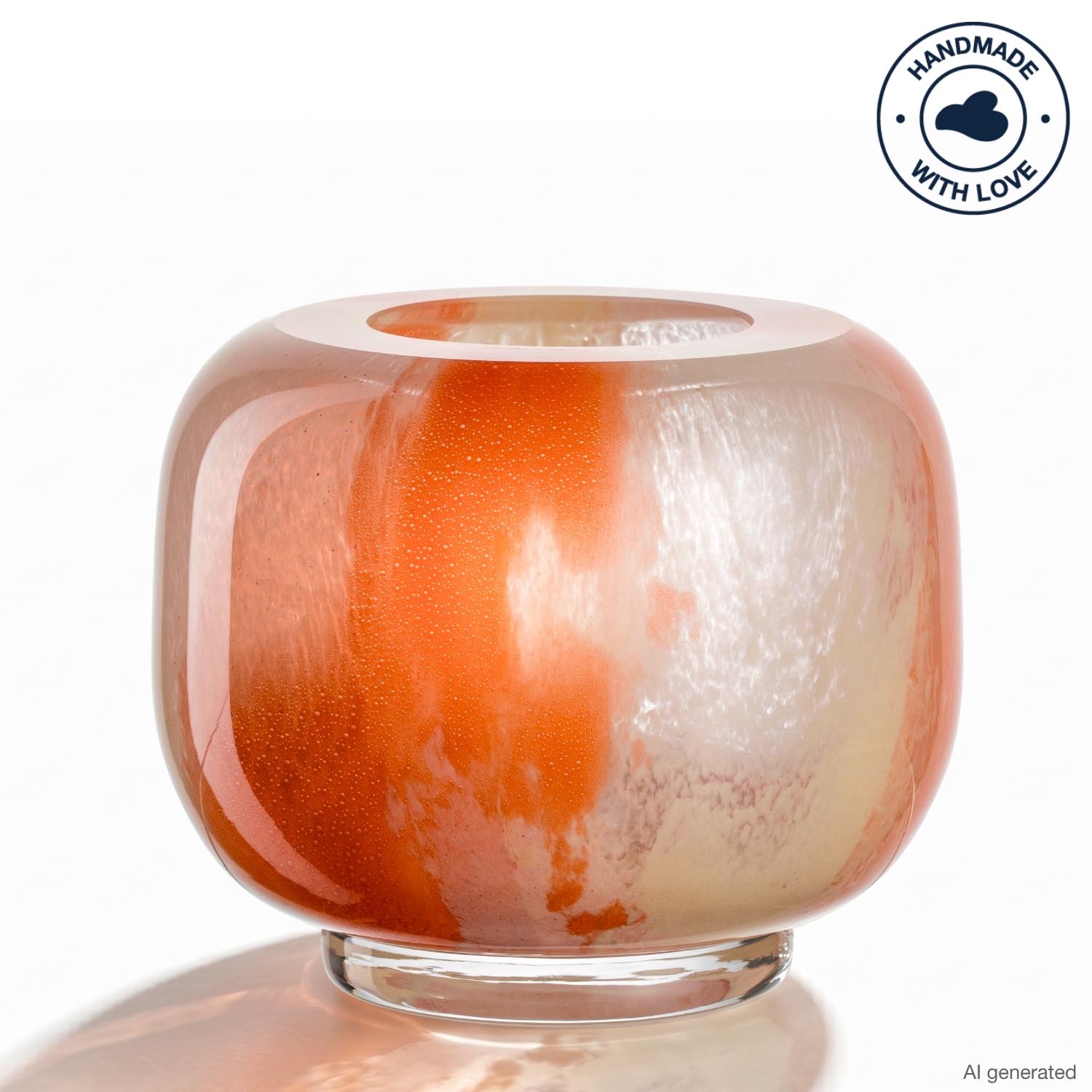 Vase CIPRIA DUE mit orange-cremefarbener Glasoberfläche, rundliche Form, freistehend