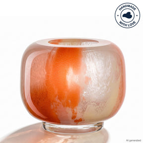 Vase CIPRIA DUE mit orange-cremefarbener Glasoberfläche, rundliche Form, freistehend
