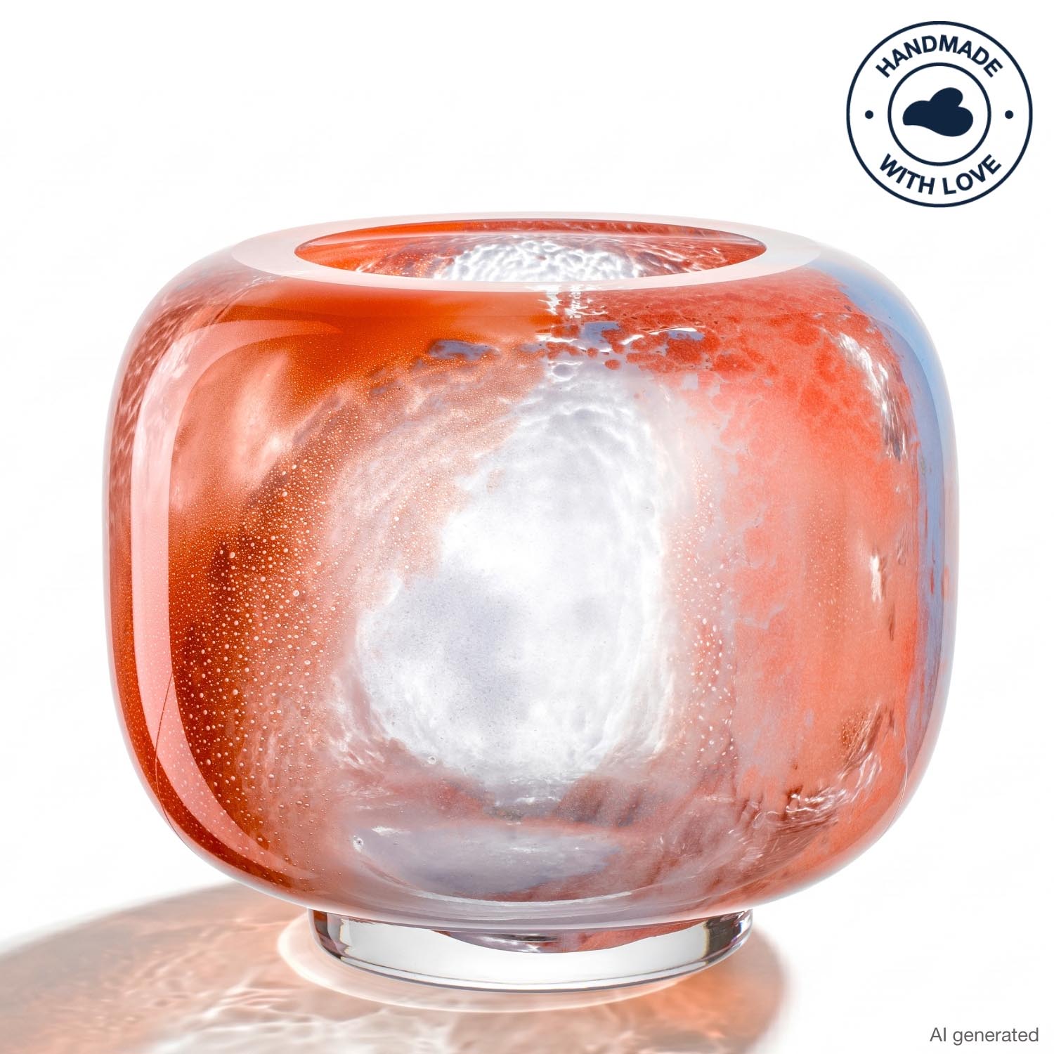 Vase CIPRIA DUE orange/blau aus Glas mit rundem Korpus vor weissem Hintergrund