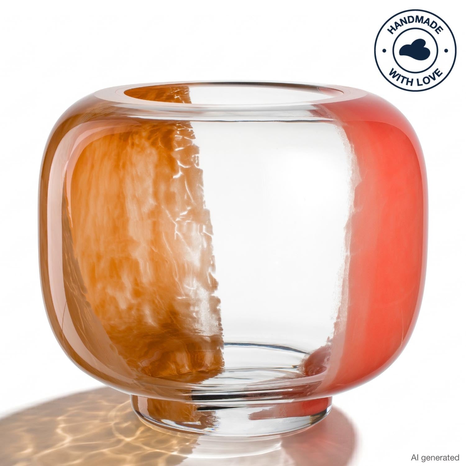 Vase CIPRIA DUE in Apricot und Lachs, Glas, runde Form, vor hellem Hintergrund