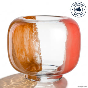 Vase CIPRIA DUE in Apricot und Lachs, Glas, runde Form, vor hellem Hintergrund