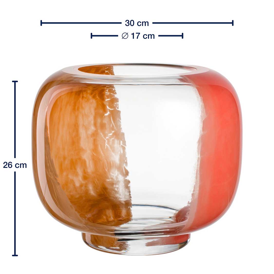 Vase CIPRIA DUE mit Massangaben, apricot und lachs farbig, Glas